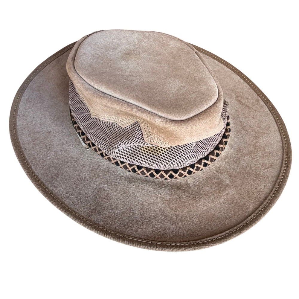Head'N Home Sirocco Hat Mens Medium Tan Suede Leather Mesh Outback Safari USA